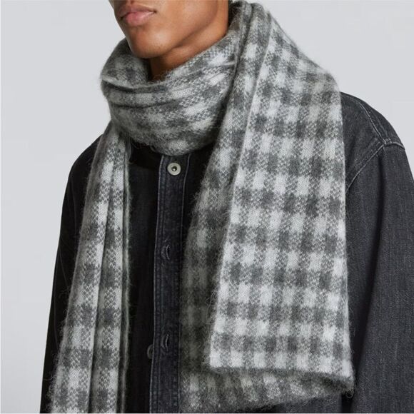 NWT Everlane Unisex The Alpaca Patterned Scarf Gray Buffalo Check One Size - Picture 2 of 12